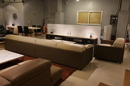 arranged white fabric sofa set thumbnail