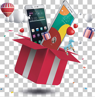 Court piece Gift Game Smartphone, Gift box open fly out of the phone , two white Vivo Android smartphones PNG clipart