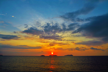 cloud formation and calm body of water during golden hour thumbnail