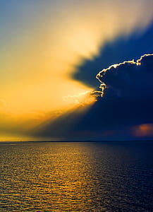 body of water under yellow cloudy sky thumbnail