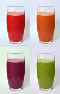 four glass of assorted-flavor juice collage thumbnail