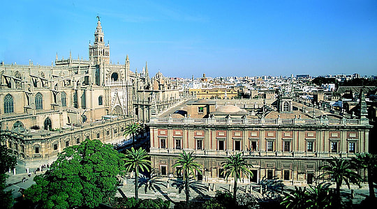 View over the Cathedral and Archivo de Indias in Seville, Spain thumbnail