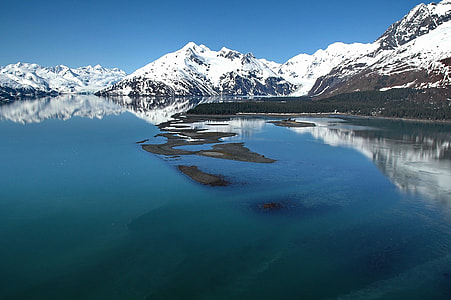 mirror water image of snowy mountain thumbnail