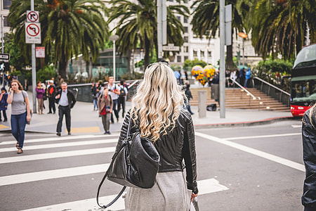 Young Blonde Walking Towards Union Square in SF thumbnail