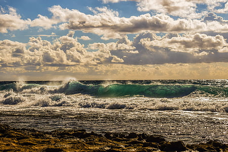 water waves under cloudy sky thumbnail