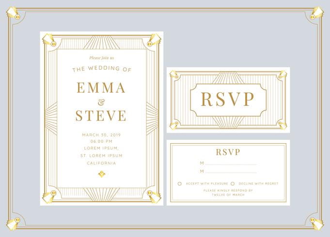 White Gold Art Deco Wedding Invitation Template Vector Ai Svg File Free Graphics Uihere