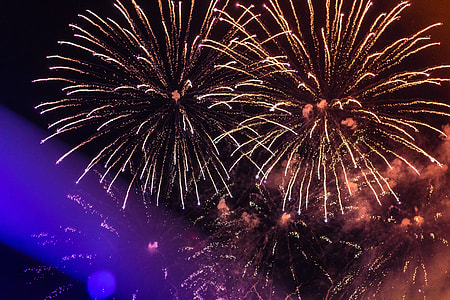 Huge Colorful Fireworks Pyrotechnics Against Black Night Sky thumbnail