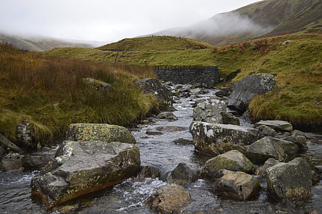 gray rocks on river between mountain thumbnail