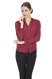 woman in reed dress shirt and black dress pants thumbnail
