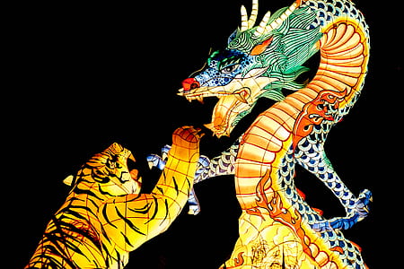 dragon fighting with tiger illustration thumbnail