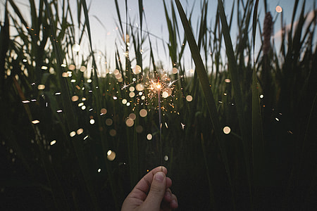 bokeh light photography of person holding fire stick thumbnail