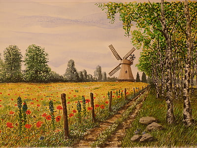 brown windmill and green leaf trees thumbnail