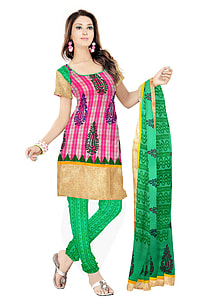 woman in pink, green, and beige kameez dress thumbnail