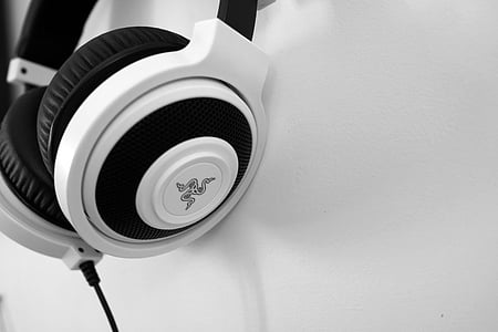 white and black Razer corded headphones thumbnail