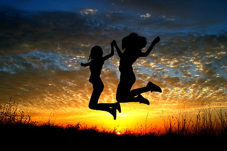 girl, sunset, balloons, bounce, flight, sun thumbnail