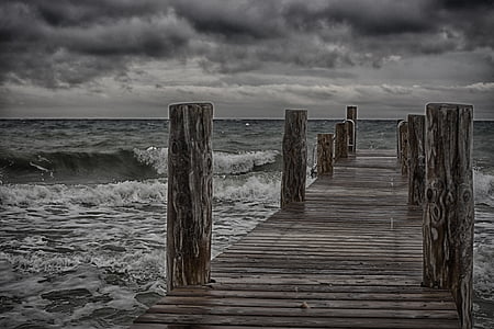 brown dock during cloudy day thumbnail