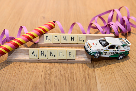 Bonne and Annee scrabble blocks on floor thumbnail