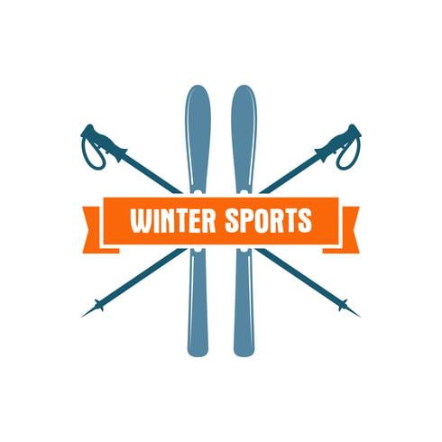 Winter sports Label. Vintage Mountain explorer badge. Outdoor adventure logo design. Travel hand drawn and hipster color insignia. Ski and snowboard icon symbol. Camping emblem. Wilderness Vector eps file
