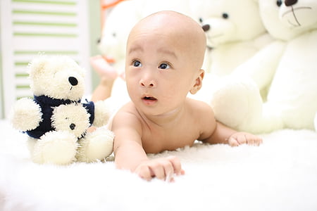 toddler near plush toy thumbnail
