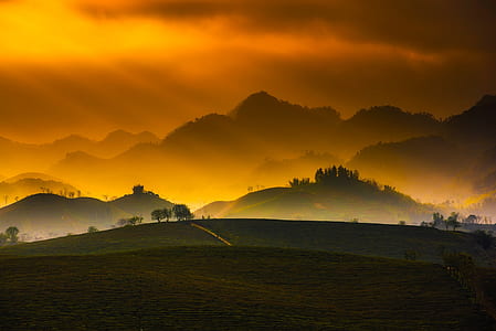 dawn, mountains, nature, sky thumbnail