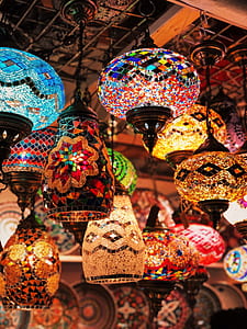 lighted assorted-color mosaic glass gourd lanterns thumbnail