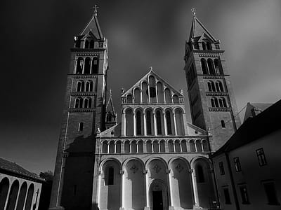 Grayscale Low Angle Photo of a Cathedral thumbnail