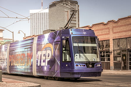 A streetcar moves passengers along a rail line in Tucson, Arizona. thumbnail
