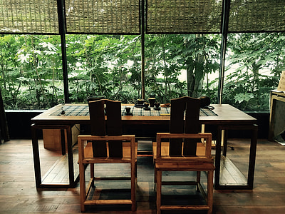 photo of brown wooden table with two chairs thumbnail