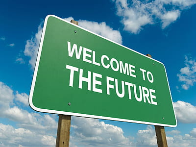 welcome to the future signage over white clouds at daytime thumbnail