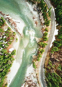 bird's eyeview photography of river thumbnail