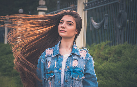 woman wearing blue denim button-up jacket thumbnail