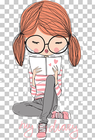 Cartoon Girl Illustration, girl reading, girl reading diary PNG clipart