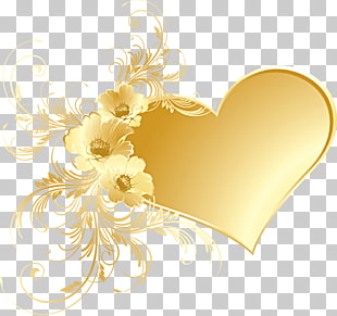 Heart , Gold Heart with Flowers , gold heart photo PNG clipart