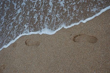 close-up photo of footprints on sand thumbnail
