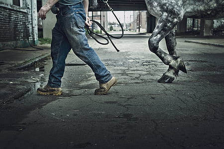 selective color photography of man walking on walkway thumbnail