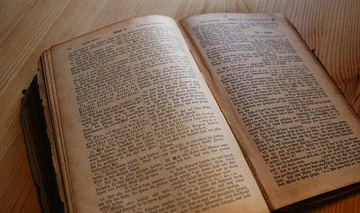 opened book on brown wood board thumbnail