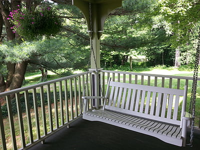 white wooden bench swing thumbnail