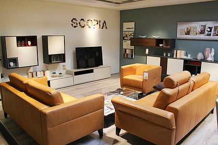 orange leather sofa set thumbnail
