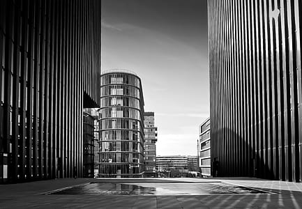 grayscale photo of high-rise buildings thumbnail
