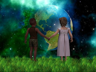girl and boy holding hand background painting thumbnail