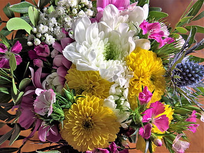 white yellow, and pink flower bouquet thumbnail