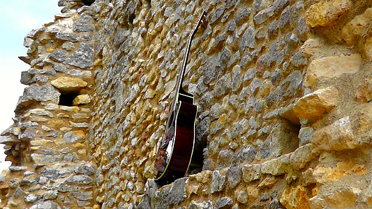 sunburst acoustic guitar on rock thumbnail