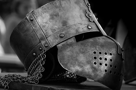 greyscale photography of helmet thumbnail