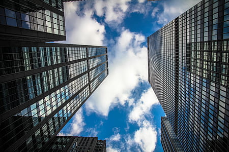 worms eyeview of gray buildings during clear skies thumbnail