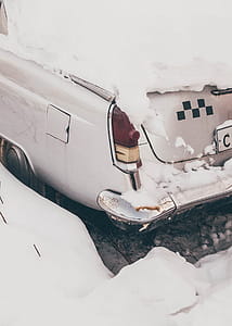 White Car Covered With Snow thumbnail