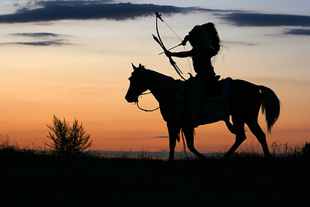 silhouette photo of man riding horse during golden hour thumbnail