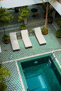 three white lounge chairs beside pool thumbnail
