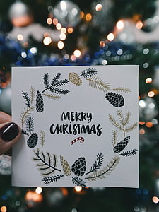 black and white floral Merry Christmas card thumbnail