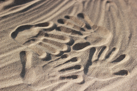 four hand print on grey sand thumbnail