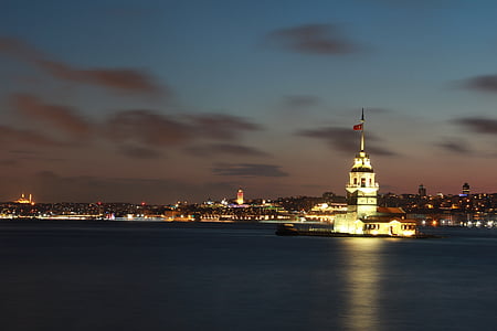 Maiden's Tower, Istanbul, Turkey during nighttime thumbnail
